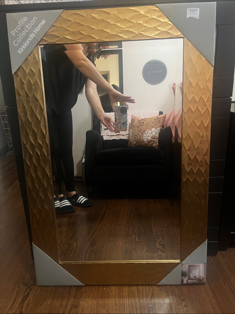 Kirklands Gold Geometric Textured Frame Mirror